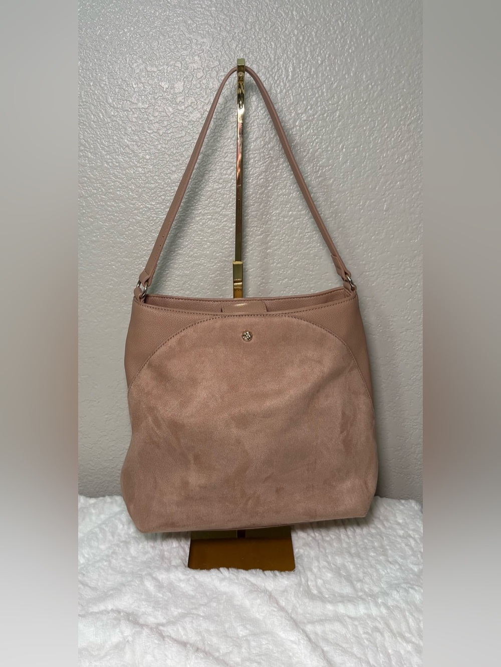 🤎 LC Lauren Conrad Faux Suede & Imitation Leather Shoulder Bucket Bag - Tan
